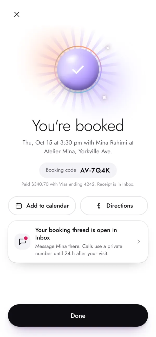 Booking confirmed screen