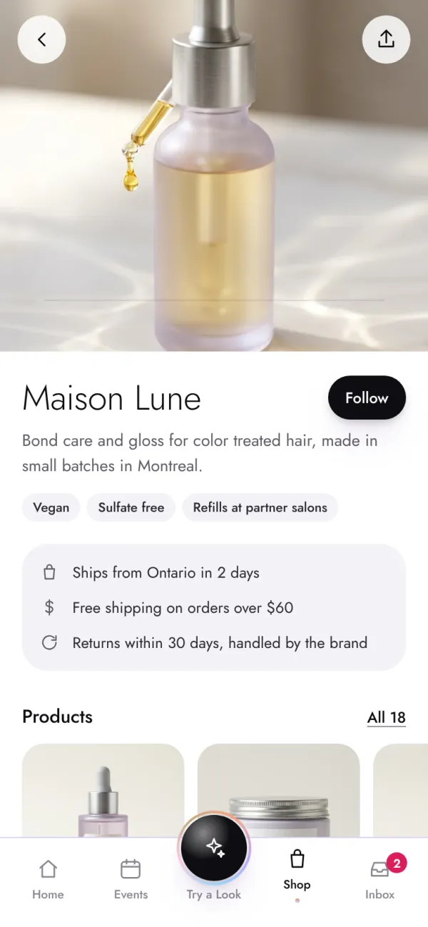 Brand page in the Avenue shop