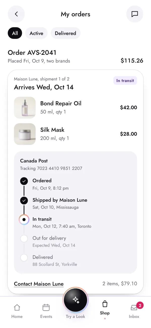 Orders and delivery tracking