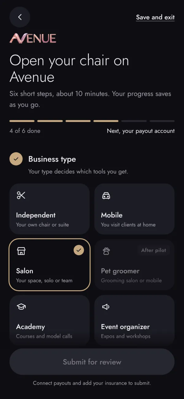 Open your chair on Avenue onboarding