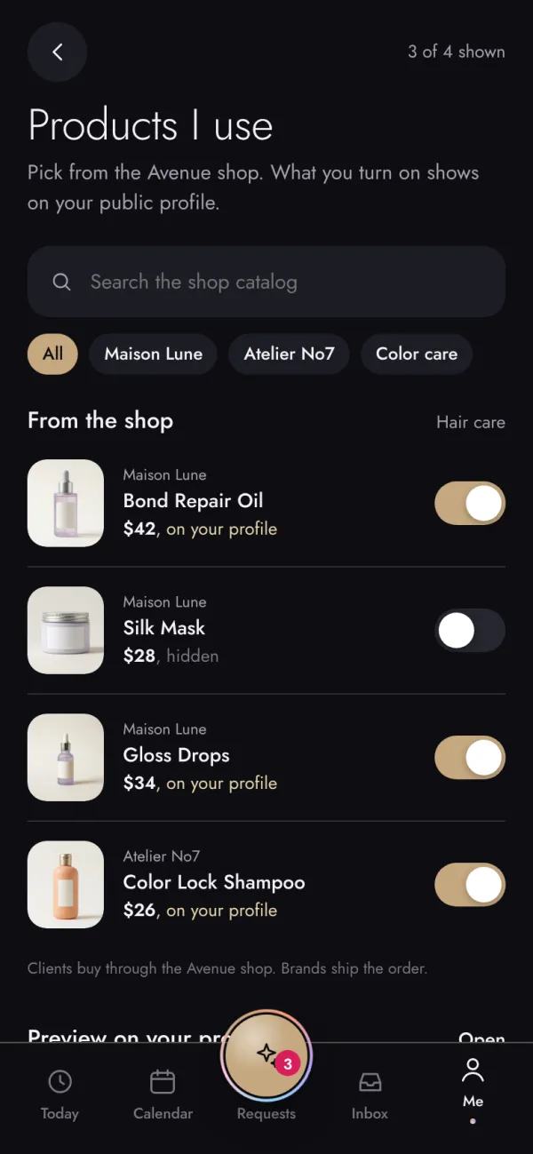 Stylist choosing products they use